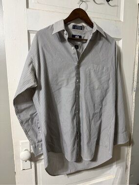 Stafford Broadcloth Striped Dress Shirt Blue & White